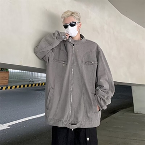 秋季韩版宽松百搭立领夹克男士休闲外套潮流帅气上衣男装图片
