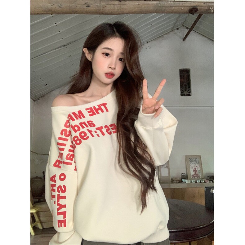EE118-P55 纯棉华棉复合卫衣女春秋薄款2024宽松圆领韩版女装上衣图片