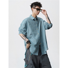 港风春款男女千鸟格衬衫宽松休闲衬衣CA8P35，男装衬衫，星座1013-1