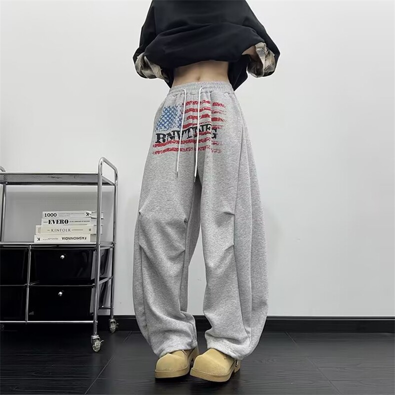 原宿新款ins美式复古褶子宽松高腰长裤女生穿也好看情侣日潮潮流,女装休闲裤,星座1210-1