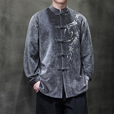 秋装立领盘25秋季扣竹叶刺绣丝绒品质外套衬衫夹克CS911-P85，男装夹克，电商A021