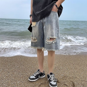 牛仔破洞短裤男士夏季小众薄款大裤衩高街百搭复古五分裤子XTT04图片