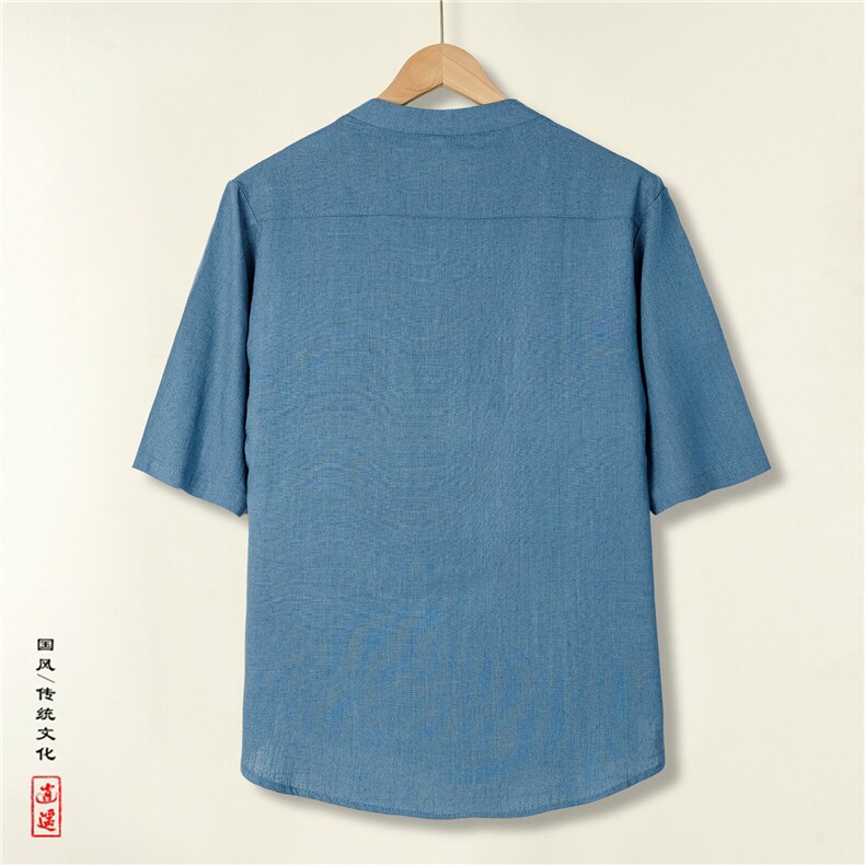 夏季主推凉感T恤立领休闲亚麻风大码短袖垂感五分袖T512P55,男装T恤,电商A021A