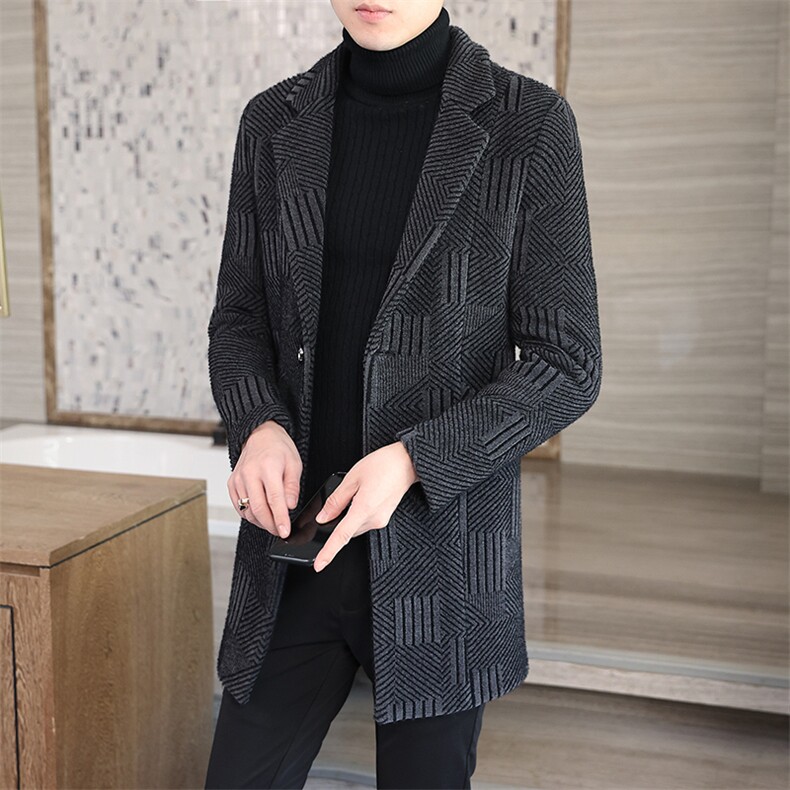 秋冬中长款毛呢大衣韩版修身西装领高端风衣外套男N731P170控268，男装毛呢大衣，电商B226