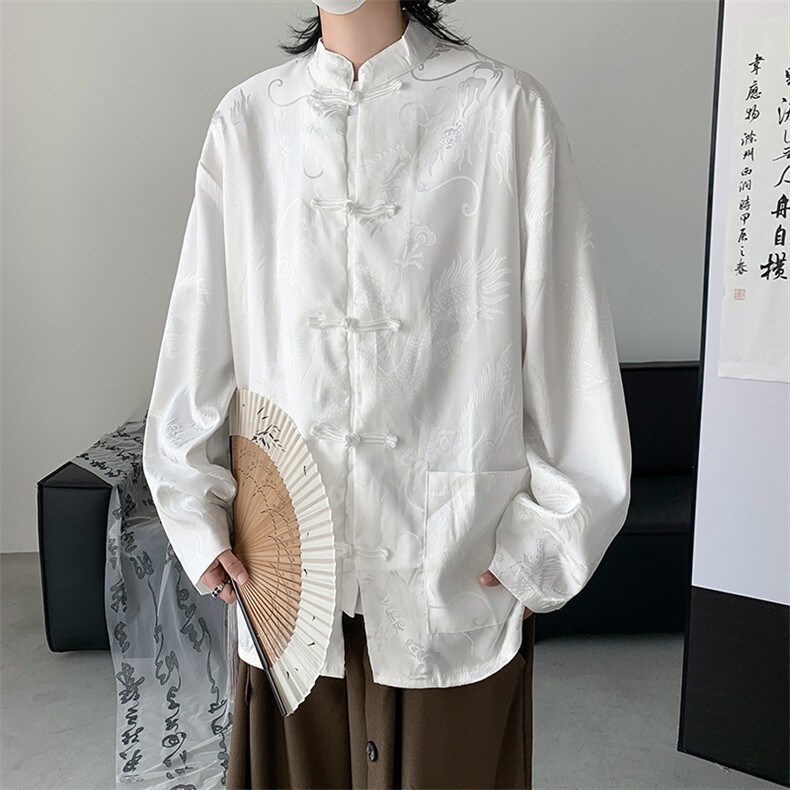 冰丝龙纹提花新中式衬衫个性百搭休闲衬衣上衣C6032/P47,男装衬衫,电商D202-1