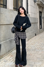 休闲格纹拼接卫衣阔腿裤套装女春秋松弛感运动两件套ootd减龄超火，女装套装/套裙，2C236