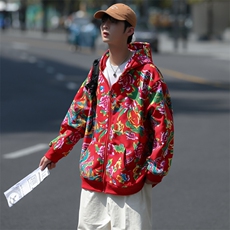 A203秋冬加绒加厚保暖连帽开衫卫衣东北大花风民族特色大码潮，男装民族服装，星座115A(原星座507）