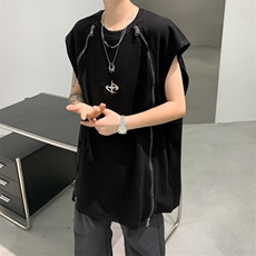 2024新款美式hiphop背心体恤拉链潮坎肩无袖t恤现货T1764-P34，男装T恤，星座512-4