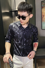 312A-106-P55新款社会小伙中袖衬衫韩版潮流男士五分袖衬衣B，男装T恤，星座312A-5