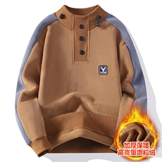 男士加绒加厚立领时尚双面绒卫衣冬季新款青少年韩版潮流保暖外套，男装卫衣，星座1206（原A206）