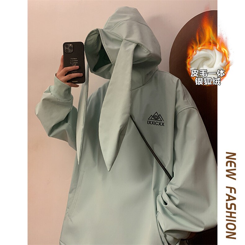 冬季新款兔耳朵防风防水滑雪服男银狐绒大码保暖外套M38-P125图片