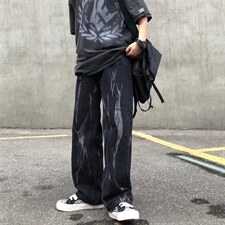 美式潮牌扎染阔腿裤子高街ins复古牛仔裤男痞帅老爹裤NK518-p40，男装牛仔裤，星座1008-1