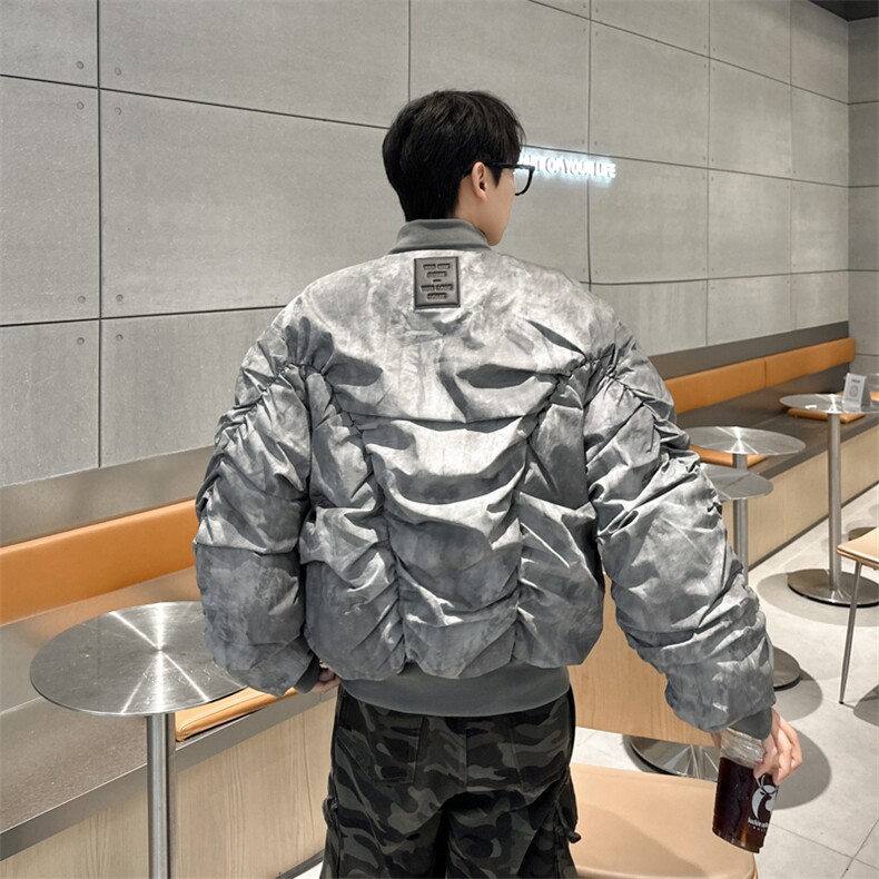 美式复古褶皱设计棉衣冬季加厚保暖设计感棒球服棉衣,男装棉衣,星座410-6（原星座1304-1）