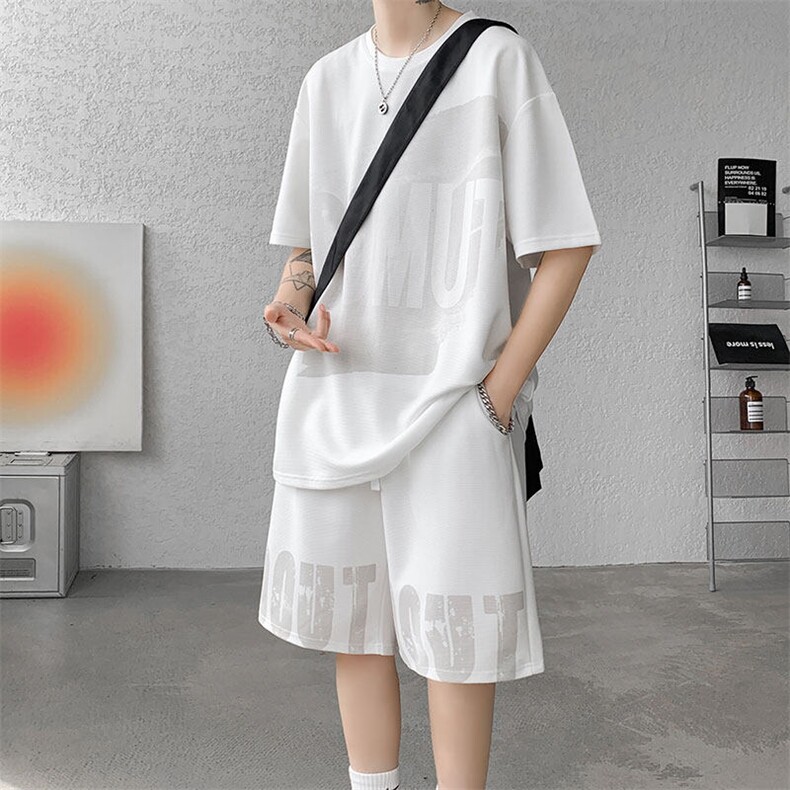 运动装男2025夏季新款港风宽松短袖短裤运动套装TZ9520-P55，男装休闲套装，星座214-3