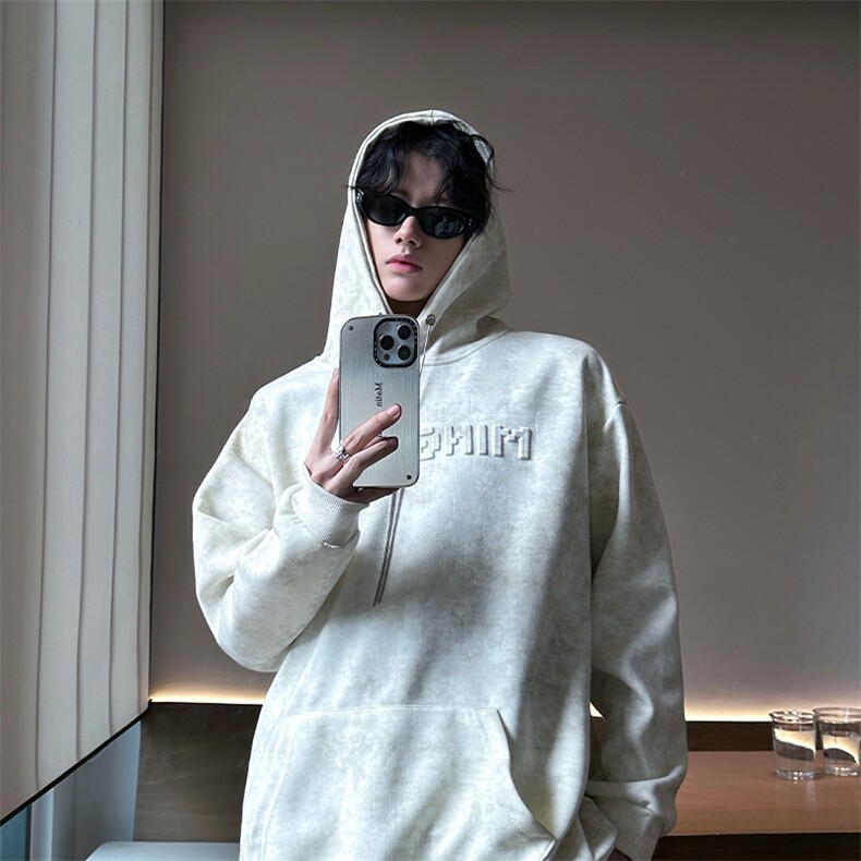 得物秋冬新款钢印抽绳连帽设计款卫衣常规特p55加绒65，男装卫衣，电商B319