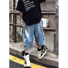 美式高街设计感工装牛仔短裤男新款宽松直筒多口袋七分裤ND12，男装牛仔裤，星座1116A（原606A-3）