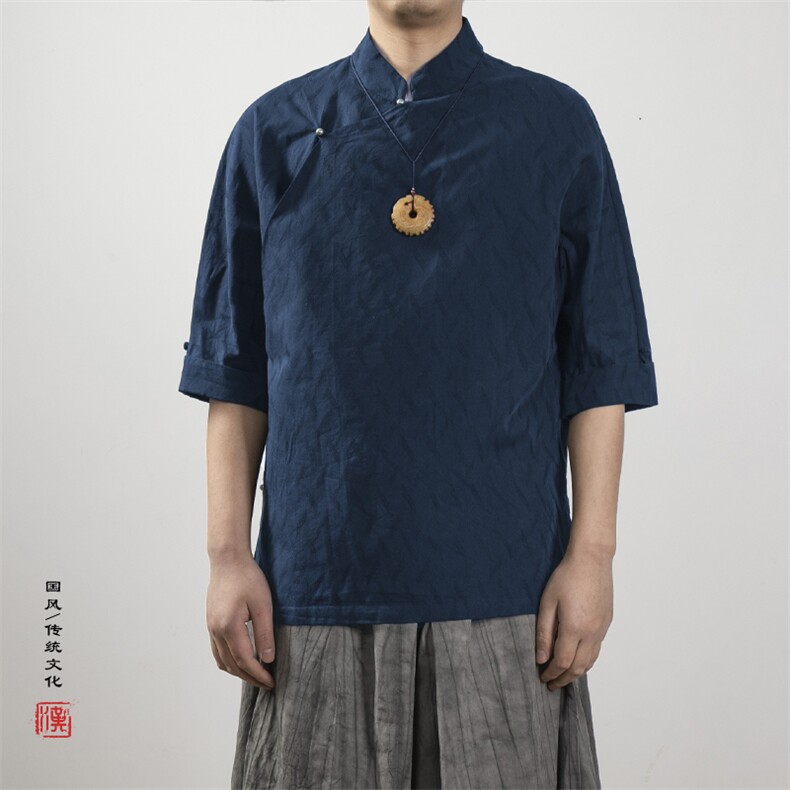 风男装立领斜襟男士唐装短袖衬衫T02P70,男装T恤,钱塘802