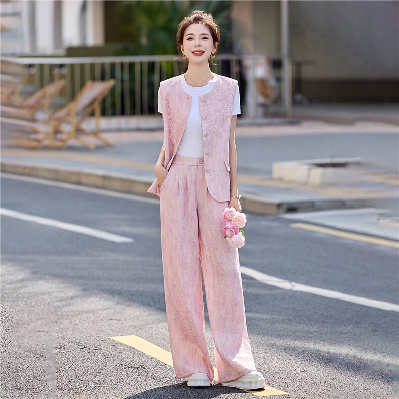 时尚套装女2026夏新款高级感气质轻熟风洋气马甲休闲阔腿裤三件套,女装套装/套裙,艾仟回(原伊仟回)