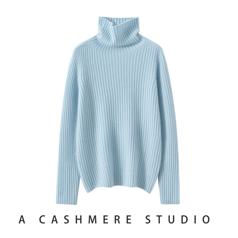 2026年新款时尚百搭通勤简约休闲一线坑条加厚高翻羊绒衫，女装羊绒衫，朵沐纯羊绒