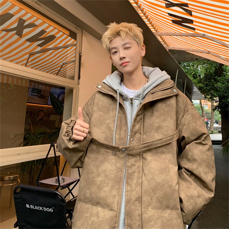 MY241-特105控168冬装美式立领机车皮棉服PU情侣棉衣面包服外套男,男装棉衣,电商B370