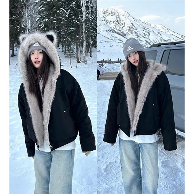 网图鹿皮绒座山雕秋冬连帽猫耳朵男女情侣装棉服外套-A2350P80,男装棉衣,电商B241