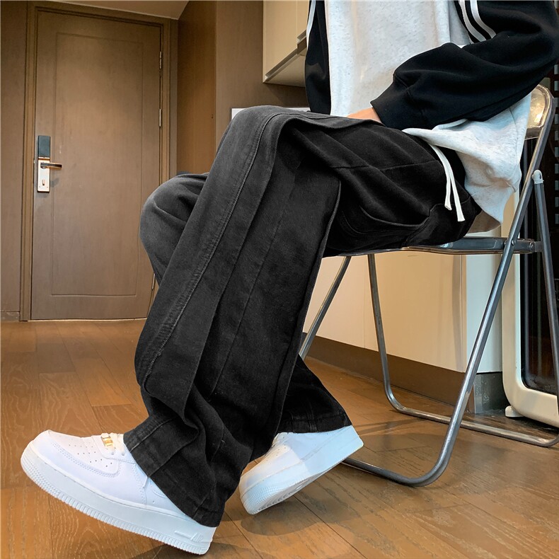 春秋季抽绳牛仔裤男款日系复古做旧水洗宽松休闲百搭阔腿裤K8822，男装牛仔裤，星座506