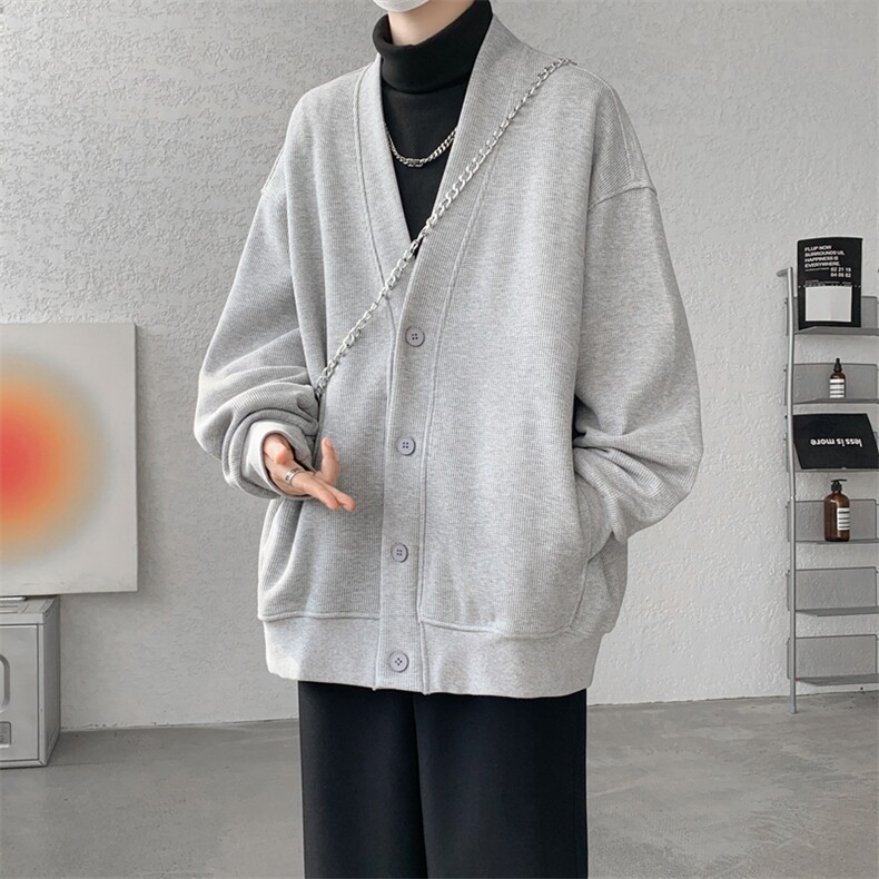 纯色开衫外套M~8XL大码高级感重磅宽松华夫格慵懒卫衣KS2101/P60图片