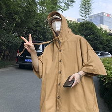 新款韩版宽松连帽五分袖上衣2023夏季日系抽绳防晒W3241-P35，男装夹克，星座512-2