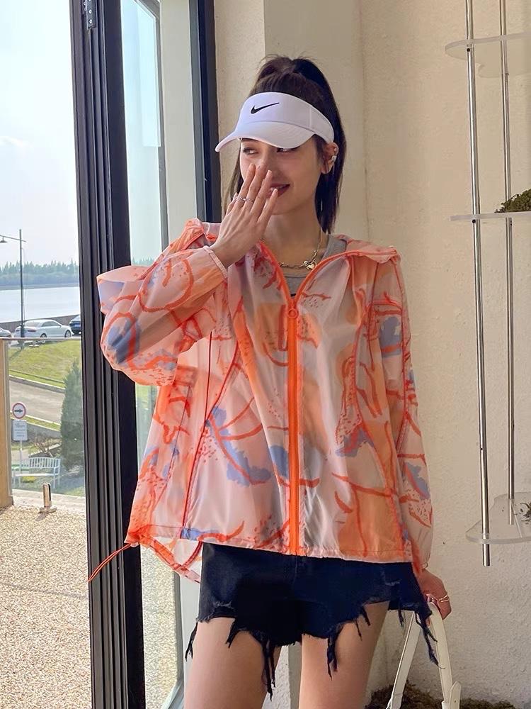夏季新款欧洲站洋气花纹连帽防晒衣,女装其它,L·H·X