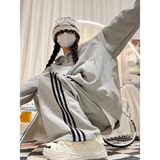 美式炸街休闲运动服套装上衣女学生春秋宽松立领半拉链卫衣，男装休闲套装，星座1210-1
