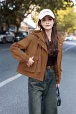 休闲连帽工装短外套女小个子2025年春季新款复古时尚减龄百搭外套，女装短外套，星宇服饰