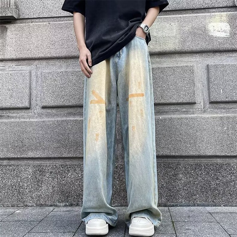 美式高街扎染泼墨做旧牛仔裤男废土风脏脏裤1001-1-GY964-P50,男装牛仔裤,星座1001-1