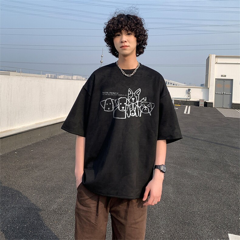 25已注册抖音直播得物高品质重磅麂皮绒男短袖T恤T5534P2539,男装T恤,电商C408(原B339-1)