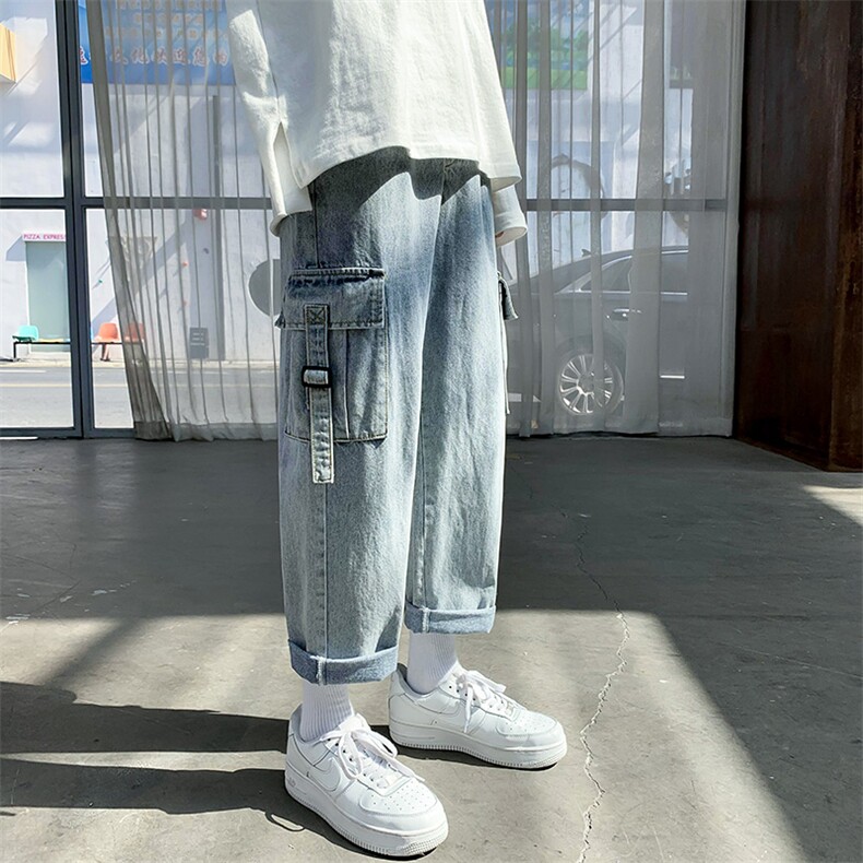 港风工装牛仔裤宽松ins直筒百搭坠感阔腿休闲裤D321NK28P55,男装牛仔裤,电商D321