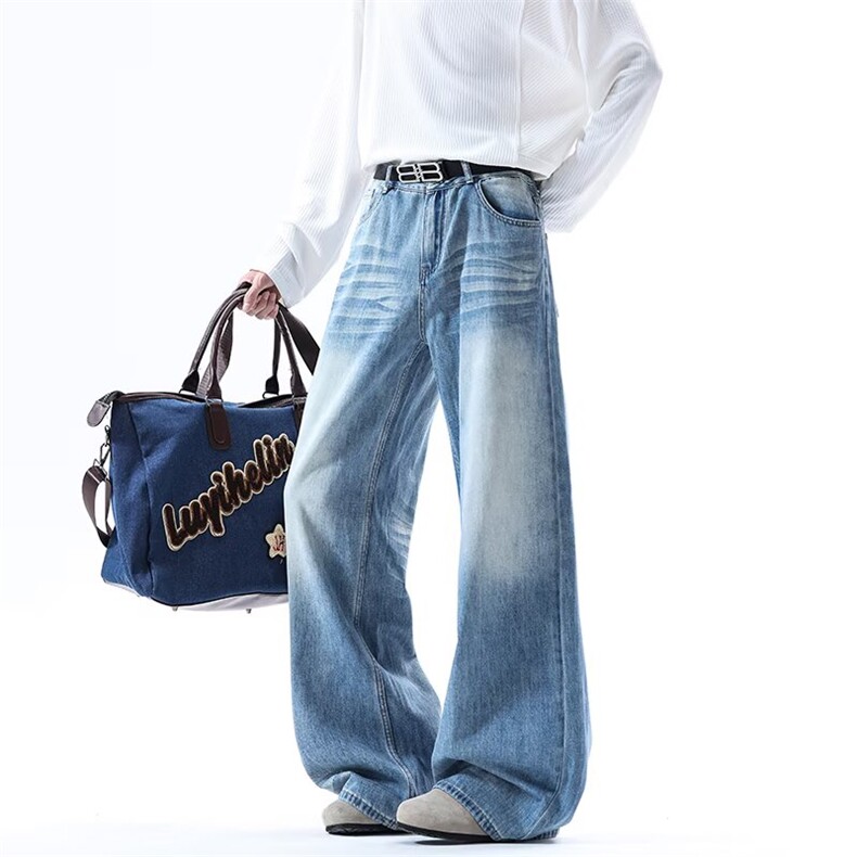 W10144-P45自家图现货宽松阔腿牛仔裤美式复古水洗高腰显瘦，男装牛仔裤，星座1608-2