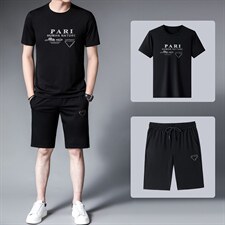 中年夏天新款冰丝短袖t恤速干短裤男士休闲运动套装时尚百搭男装，男装T恤，电商B212（原钱塘6029）