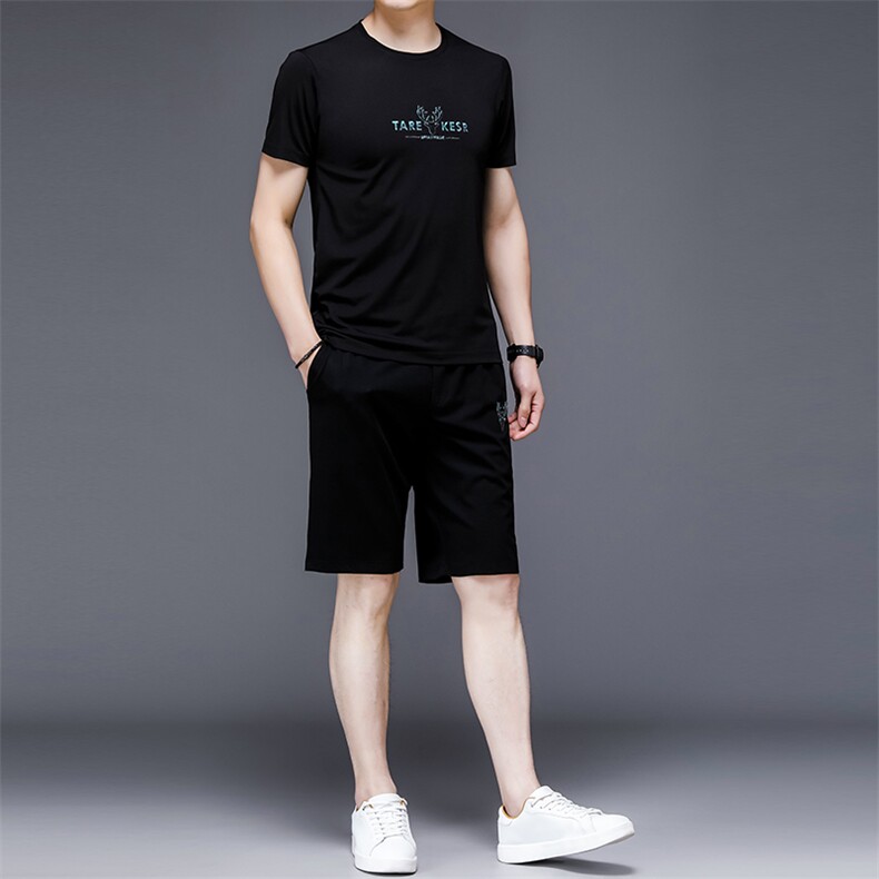 2023年夏款潮流休闲时尚男士运动短裤短袖套装P130,男装休闲套装,电商D223-1