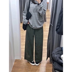 网图有货 品质 美式灰色亨利领条纹长袖宽松上衣T恤男女 A941-P45图片