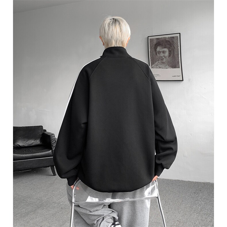 8XL-M三条杠运动卫衣特大码美式条纹立领夹克开衫外套JK5205/P65,男装夹克,电商B238