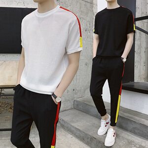 2021夏季短袖t恤长裤韩版潮流一套衣服休闲男装帅气套装DS140T图片