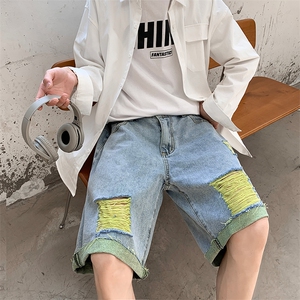 夏季水洗三色破洞时尚牛仔裤男士五分短裤 A071-DK10-P38图片