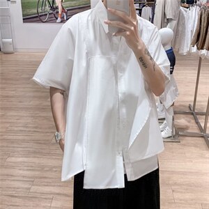 2023夏季设计感小众衬衫短袖衬衣日系不规则衬衣外套 W3361-P32图片