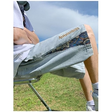 设计感~短裤男夏季新款潮牌痞帅拼接刺绣牛仔潮流宽松休闲五分裤，男装牛仔裤，星座1013