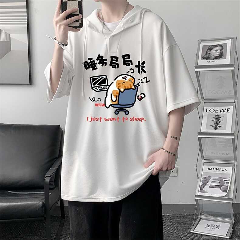 LD54447-P45NASA连帽短袖t恤男大码胖子带帽五分袖中袖,男装T恤,电商A040