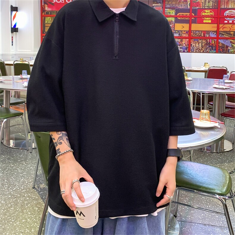 T6075/P25夏季华夫格polo衫T恤男大码宽松纯色简约上衣男装潮,男装T恤,电商A141
