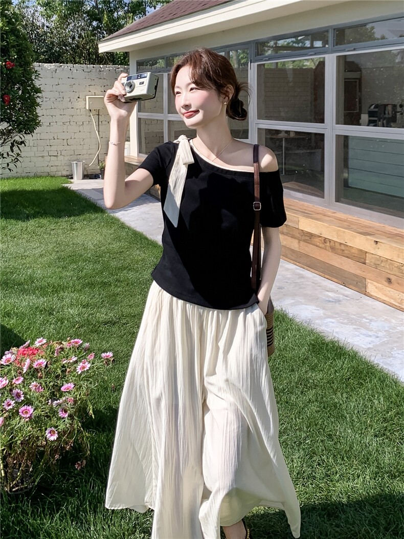 2026年夏季青春活力风拼接休闲/淑女两件套撞色,女装套装/套裙,秀美人生