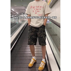 美式斜切迷彩短裤男款夏季潮牌复古高街工装裤子休闲弯刀五分中裤，男装牛仔裤，星座603-2
