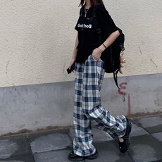 CT21-P30格子休闲裤子男女潮流秋冬季宽松显瘦百搭直筒裤中腰，男装休闲裤，电商B323A