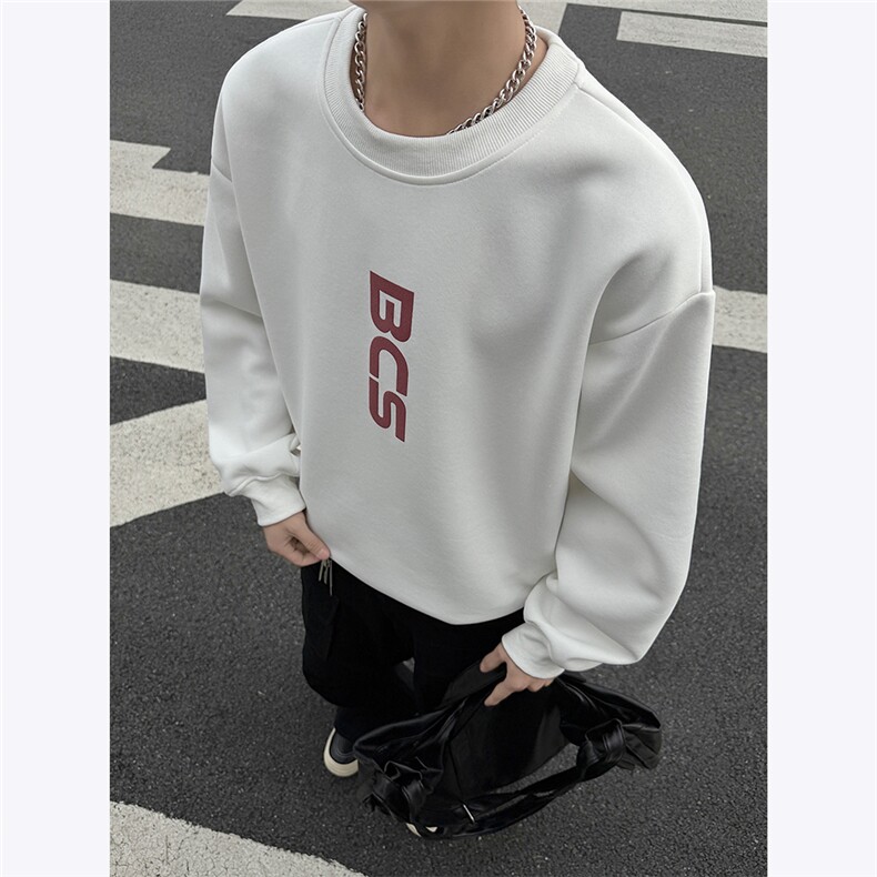 撞色明线字母简约圆领套头卫衣宽松潮新款潮牌百搭外套男P48，女装短外套，电商C306-1