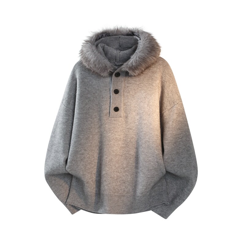 1303B-MY815-P78128美式重磅复古连帽针织衫可拆卸毛领毛衣，男装针织衫/毛衣，星座1303B